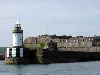 Castle Cornet and the entrance lighthouse at St Peter Port