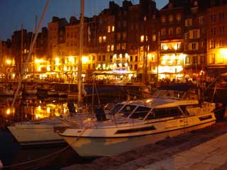 Honfleur's lively Vieux Bassin at night