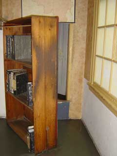 The hinged bookcase which leads to the secret annexe at the Anne Frank House