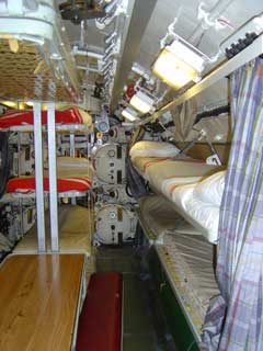 The crew cabin doubles as torpedo room on HM submarine "Tuna"