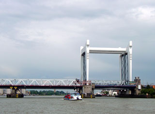 The Dordrecht road and rail bridges - the lifting section is to the right