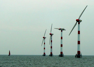 Some of the numerous wind turbines which dot the landscape