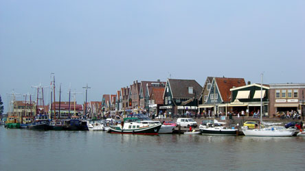 The Volendam harbour is lined with cafes and gift shops