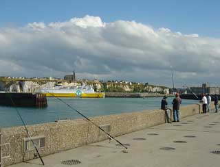 Dieppe's harbour wall is a popular spot with the local anglers